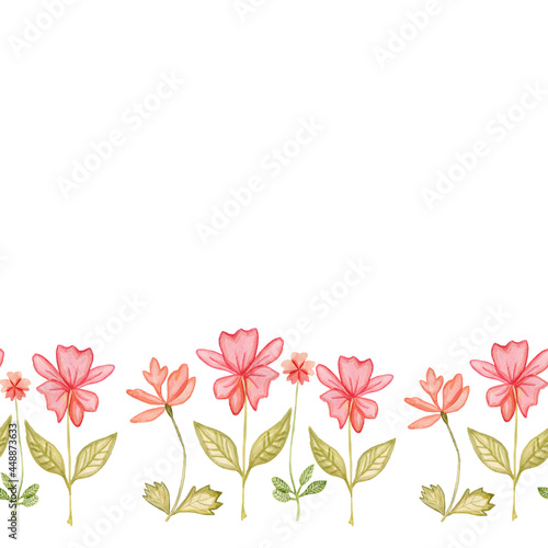 Watercolor pink flowers in a manual square frame, background for lettering, invitations, banner for a post