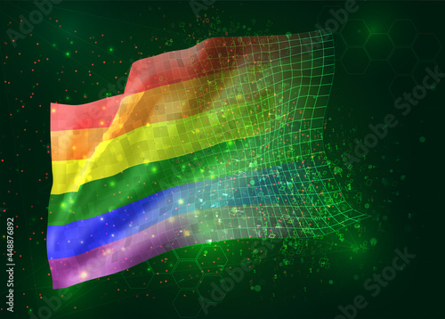 rainbow on vector 3d flag on green background with polygons and data numbers