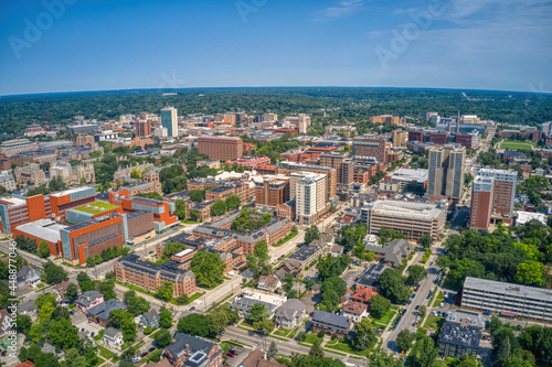 Aerial View of a large State University in Ann Arbor, Michigan photo