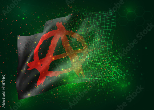anarchy on black on vector 3d flag on green background with polygons and data numbers