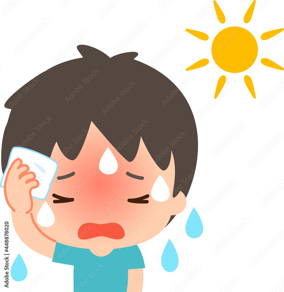 屋外でたくさん汗をかいている若い男性