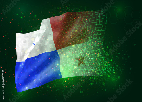 Panama  on vector 3d flag on green background with polygons and data numbers