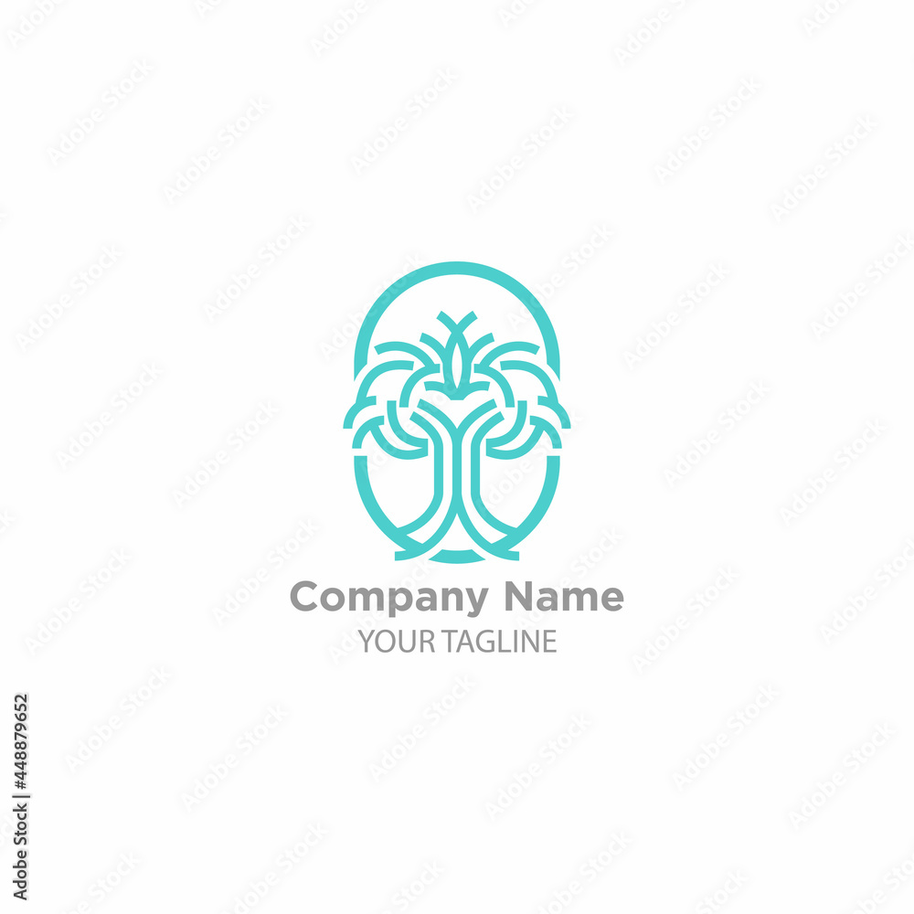 Extended graphic tree logo template with stylized leaves growing from center, vector illustration isolated on white background Extended graphic tree logo template with stylized leaves growing from center, vector illustration isolated on white background