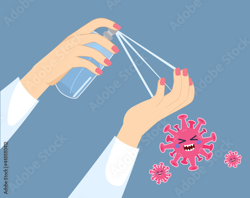 Female hand using alcohol spray disinfection against coronavirus concept