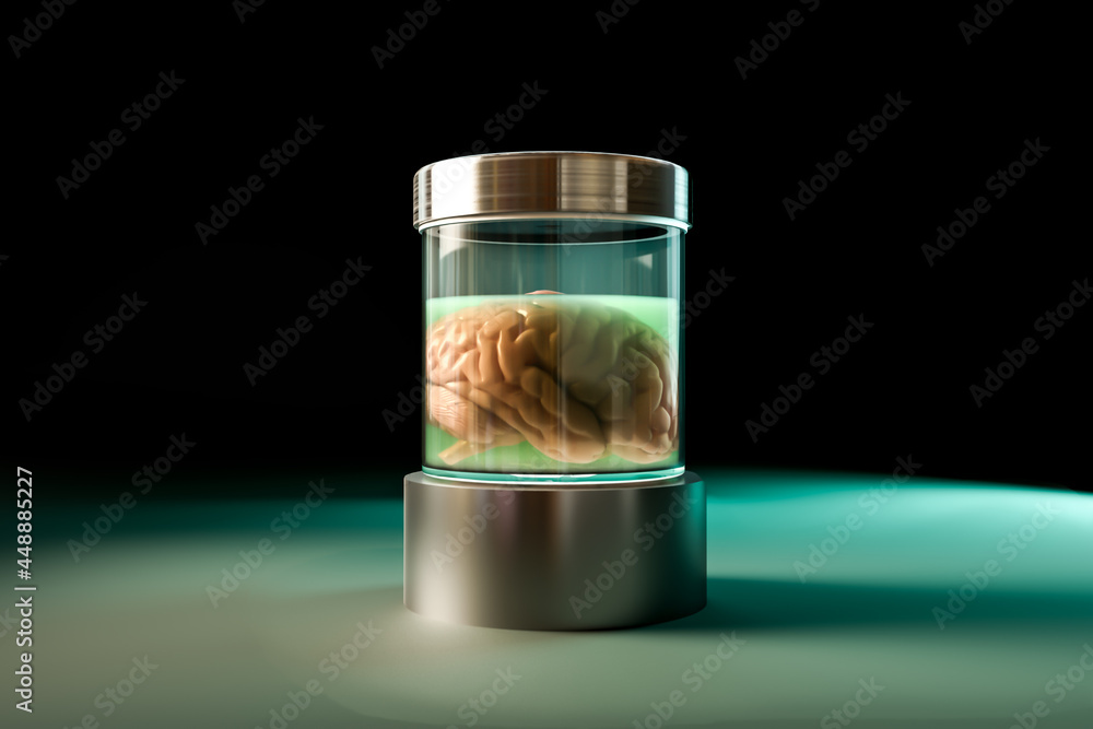 CEREBRO EN UN FRASCO DE CRISTAL RENDER 3D CEREBRO EN UN FRASCO DE CRISTAL RENDER 3D
