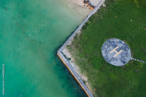 helipad top view, helicopter landing area on beach