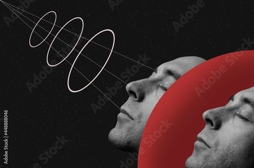 Two male faces against space background
