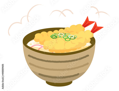 大きな海老がのった天ぷらうどんのイラスト