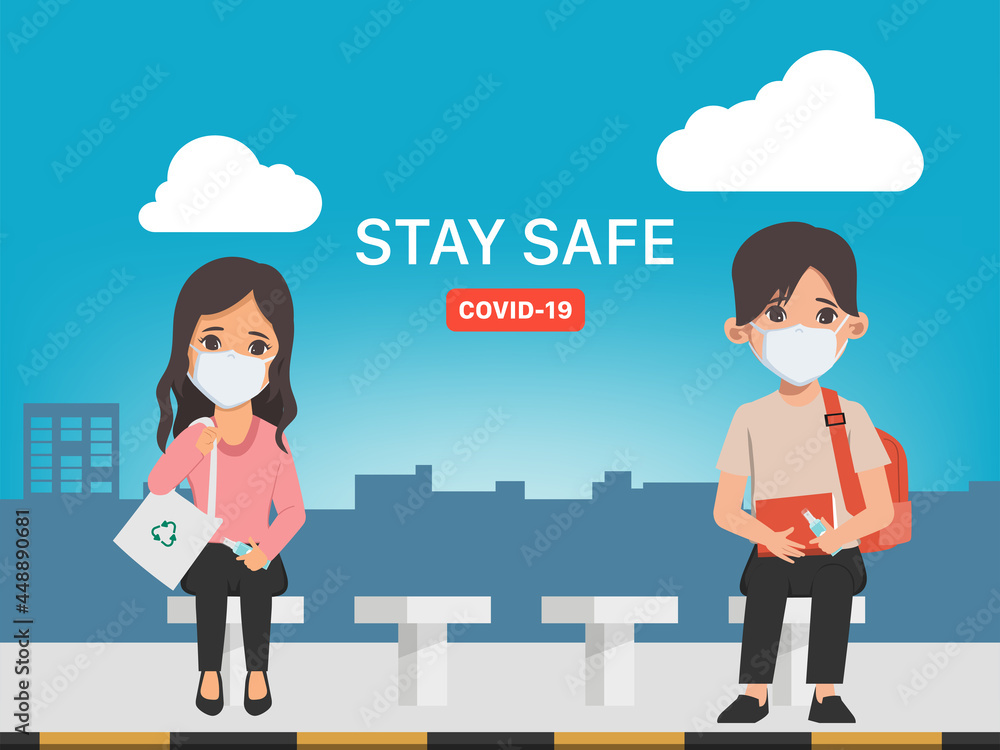 Young people maintain social distancing. Stop covid-19 coronavirus. Young people maintain social distancing. Stop covid-19 coronavirus.