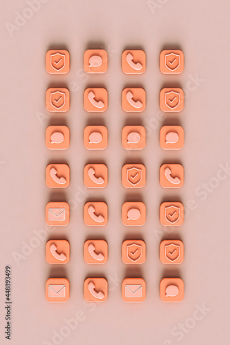 top down view of Phone applications on pink background