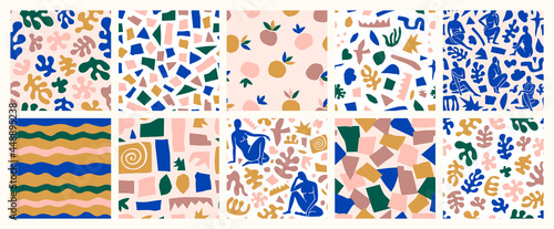 Fotografering Matisse Inspired Abstract Seamless Pattern Set with Organic Cut Out Shapes in a Trendy Minimal Style