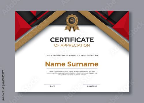 Elegant certificate of achievement template with golden shapes