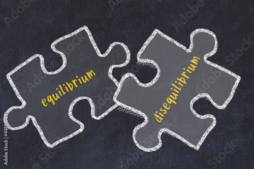 Canvas Print Chalk drawing of two puzzles with words equilibrium and disequilibrium