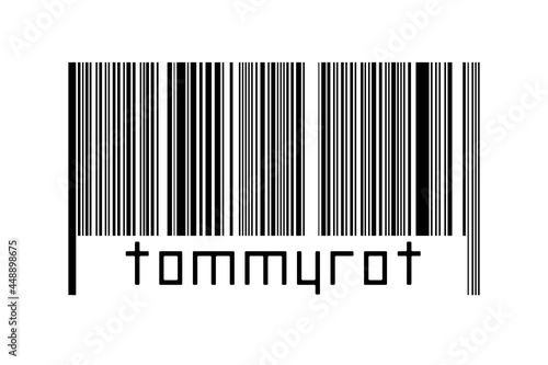 Barcode on white background with inscription tommyrot below
