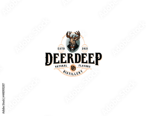 Deer Illustration to Label Liquor Logo