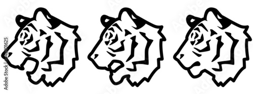 虎のシルエットもしくは線画のイラスト素材　横向き　頭のバリエーションのセット