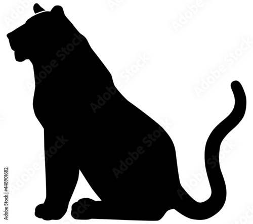 虎のシルエットのイラスト素材　横向き　座る　縞模様なし