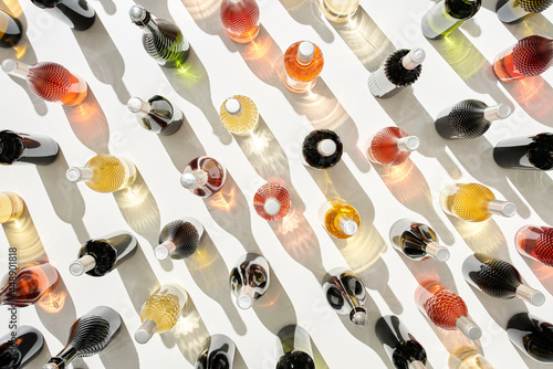 Colorful wine bottles. photo