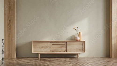 Simple minimal cabinet for tv interior wall mockup. photo