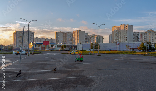 Early morning in the city in the parking lot