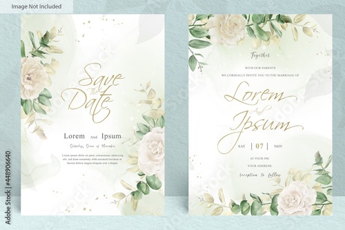 Vintage Wedding Invitation Card Template with Floral and Alcohol Ink Background