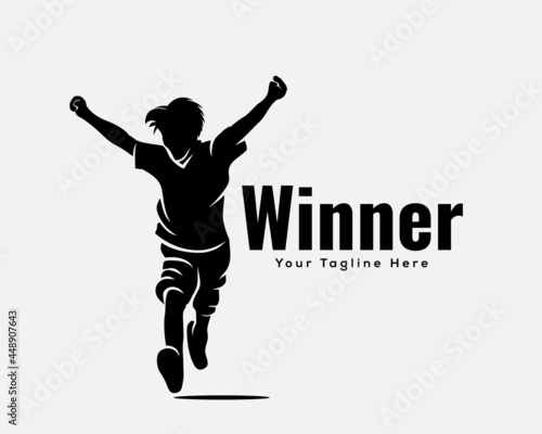 human running expression success winning black white silhouette logo template illustration inspiration