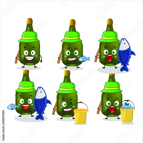 A fisherman champagne cartoon picture catch a big fish. Vector illustration