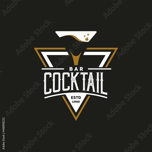 Vintage Retro Style for Cocktail Glass Logo Design. With gold color on black background. Premium and Luxury Logo Template