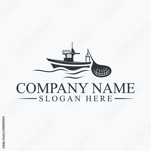 fishing boat illustration, icon for marine fisheries.