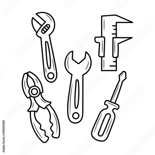 Mechanical tools equipment collections vector illustration with simple hand drawn sketching style 