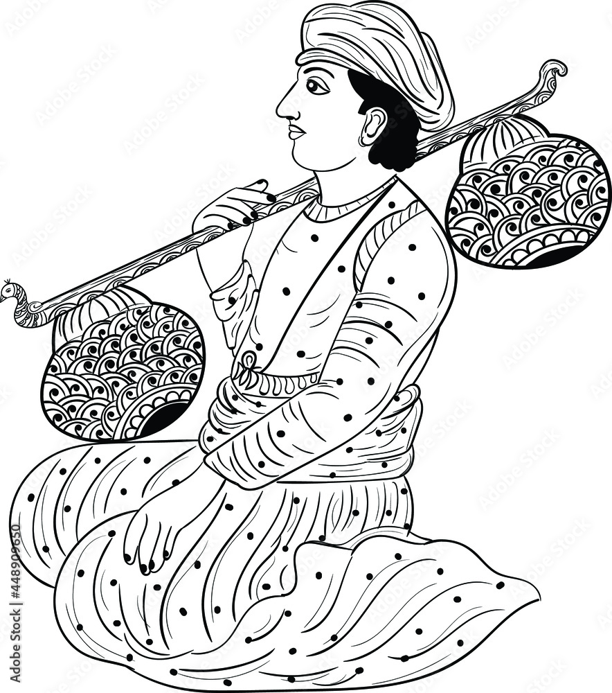 Indian wedding clip art of a man playing music instrument tanpura by ...