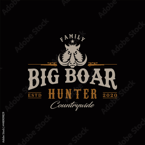 Boar Hunter, hunter community vintage logo, hunting in the forest