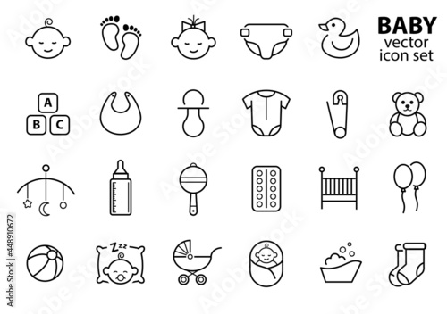 Baby, newborn, kid, childhood vector icon set. 