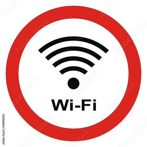 No wifi signal. WI-FI is prohibited. Stop or ban red round sign with WI-FI icon. Vector illustration. Forbidden sign.