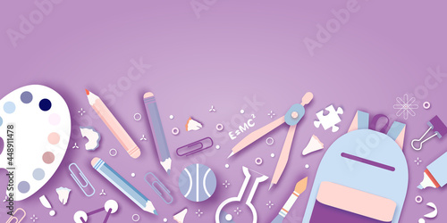 Welcome back to school. Concepts of education. Creative kids. Science, Art paper cut style.