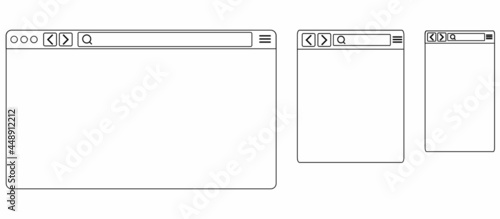Browser window web elements. Design template with browser window for mobile device design. Browser in line style