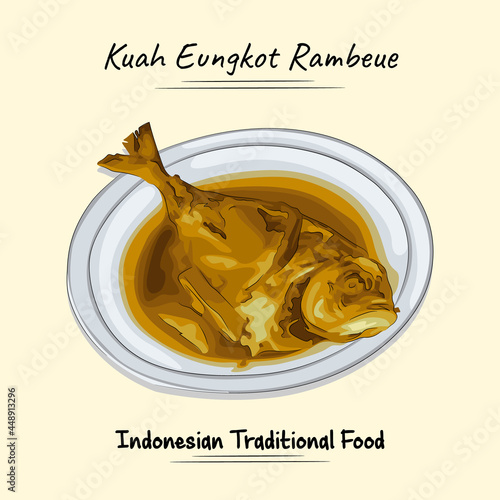 Illustration sketch and vector style of kuah eungkot rambeue. Good to use for restaurant menu. Indonesian cuisine, recipe book, and food element concept. photo