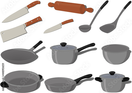 Kitchen cooking supplies collection vector illustration