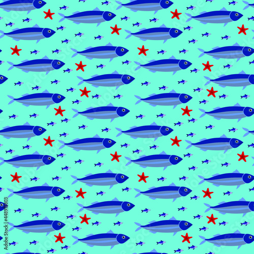 Photography Fish in the sea or ocean blue background, texture for design, seamless pattern,