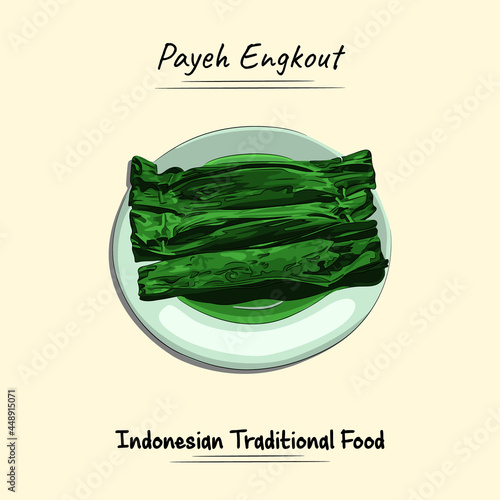 Payeh Engkout Illustration Sketch And Vector Style, Traditional Food From Aceh, Good to use for restaurant menu. Indonesian cuisine, recipe book, and food element concept. photo