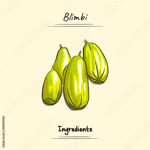 Bilimbi Illustration Sketch And Vector Style. Good to use for restaurant menu, Food recipe book and food ingredients content.