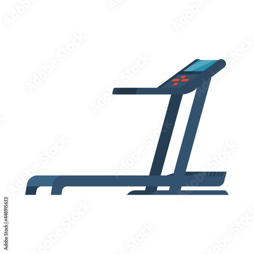 Running simulator. Treadmill. Gym tool. Time to run. Treadmill machine icon. Vector illustration flat design. Isolated on white background.