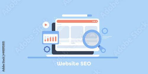 Digital business and website seo optimization with data analytics, web content development, meta data concept. Search engine optimization flat design vector illustration.