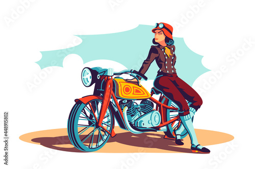 Biker woman on motorbike