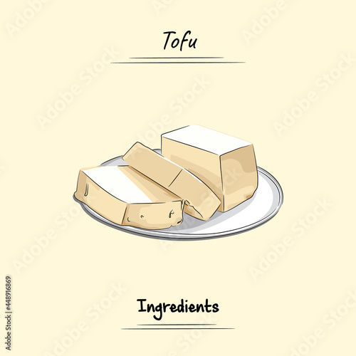 Tofu Illustration Sketch And Vector Style. Good to use for restaurant menu, Recipe book and food ingredients concept.