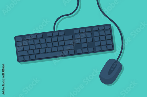 Keyboard and mouse. Computer equipment. Vector illustration flat design. Isolated on background. Office worker workplace.