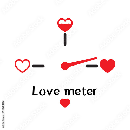 Love meter flat icon. Heart indicator. Love day full test. Happy Valentine Day. Vector illustration cartoon design. Isolated on white background.