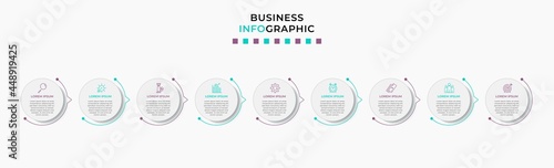 Vector Infographic design business template with icons and 9 options or steps. Can be used for process diagram, presentations, workflow layout, banner, flow chart, info graph