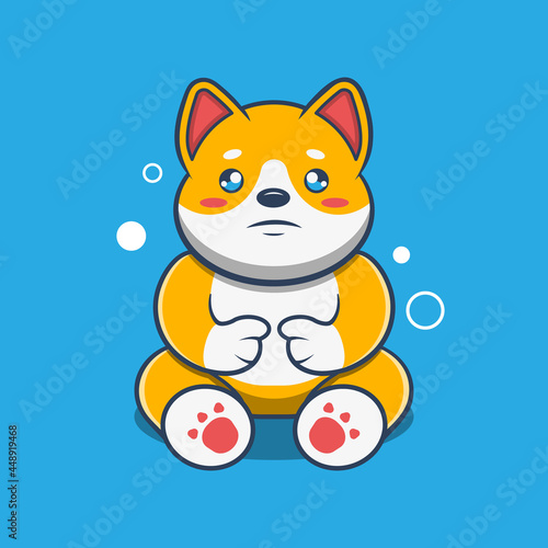 Cute Shiba Inu Dog With a Sad Expression Vector Icon Illustration.