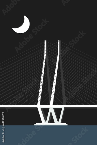 Minimal, creative, and black color theme vector illustration of the iconic Bandra–Worli Sea Link, officially called Rajiv Gandhi Sea Link